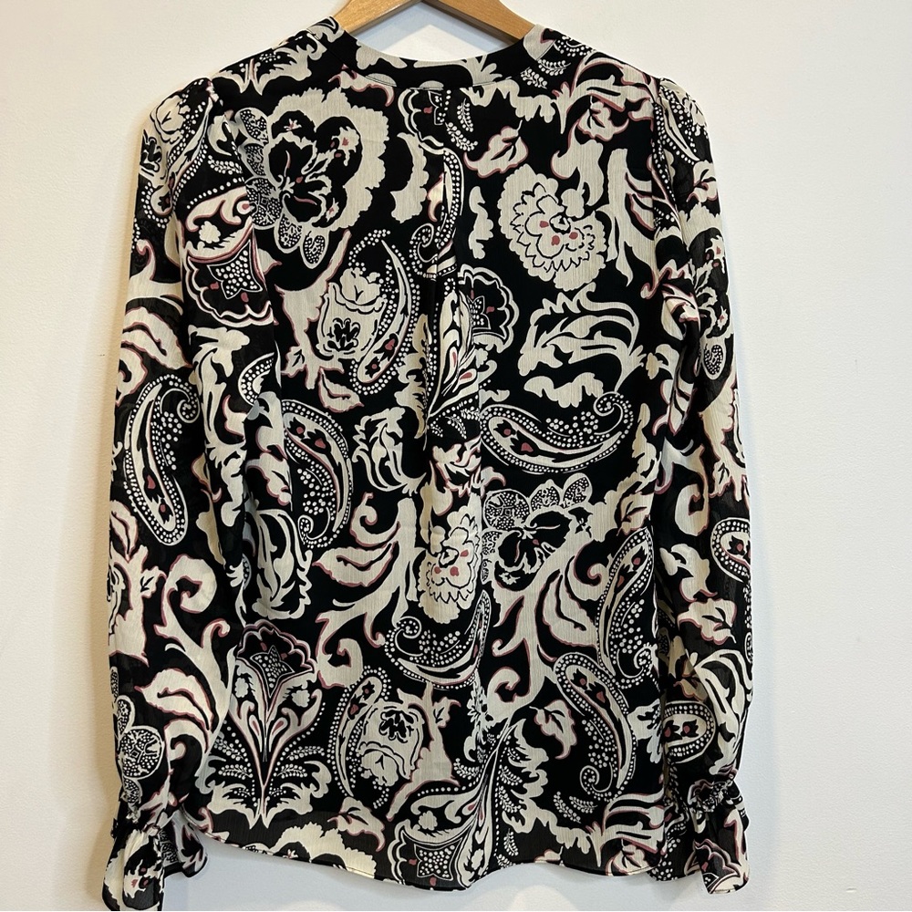 Laura Paisley Print Ruffle Front Blouse Black White Pattern - Picture 13 of 13